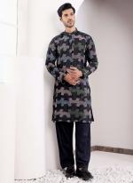 Linen Black Traditional Wear Embroidery Work Readymade Kurta Pajama